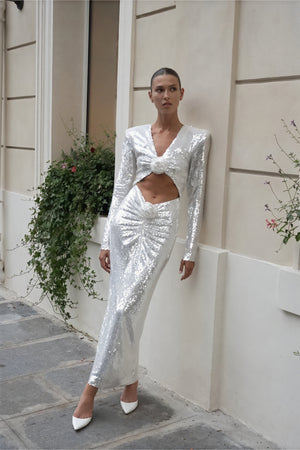 Abendkleid mit V-Ausschnitt & Pailletten