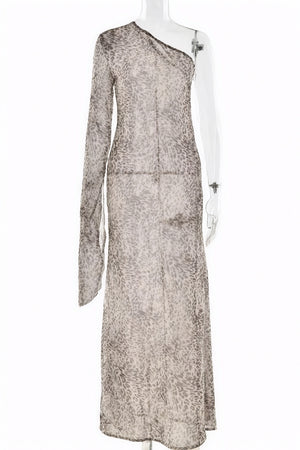 Animal-Print Maxikleid mit One-Shoulder