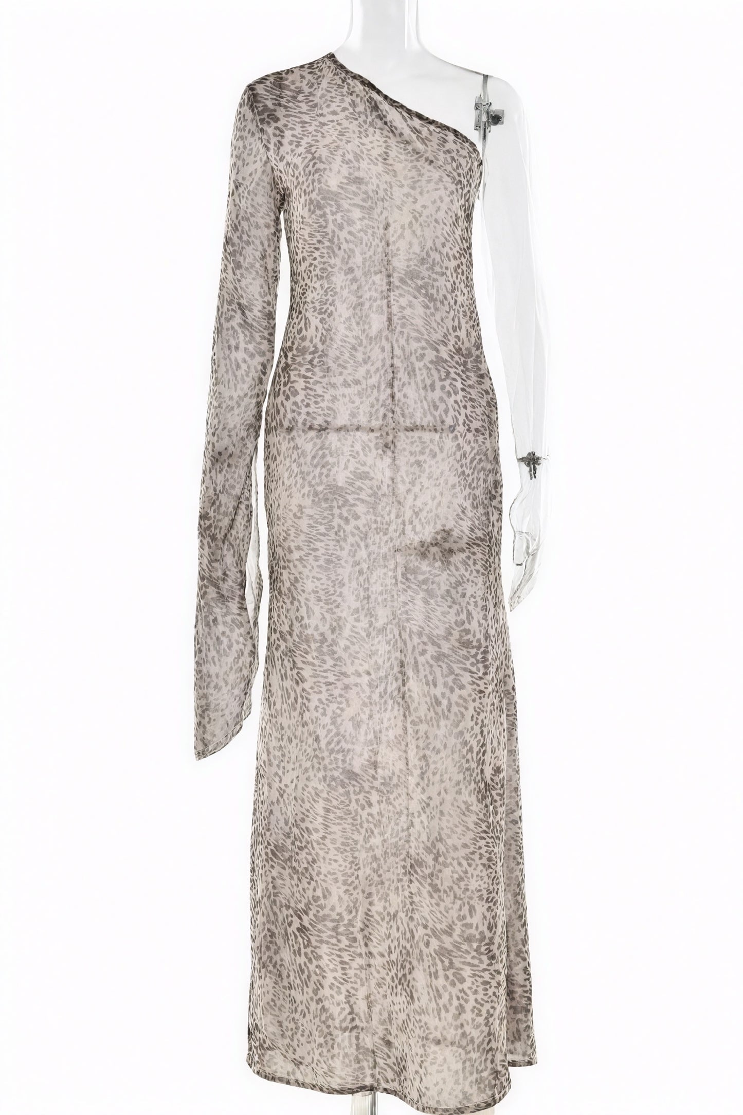 Animal-Print Maxikleid mit One-Shoulder