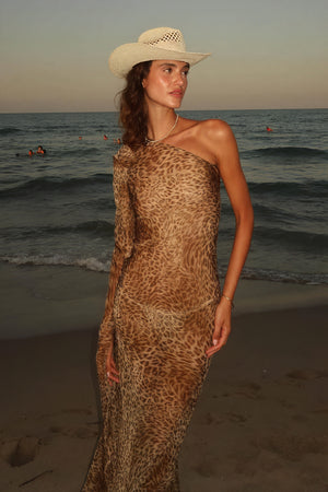 Animal-Print Maxikleid mit One-Shoulder