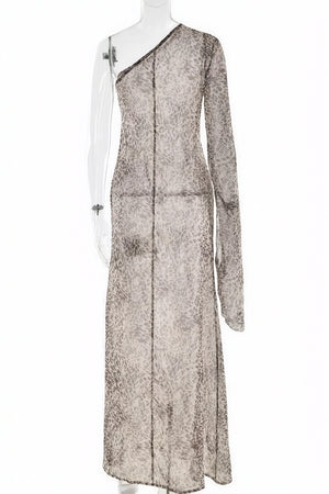 Animal-Print Maxikleid mit One-Shoulder