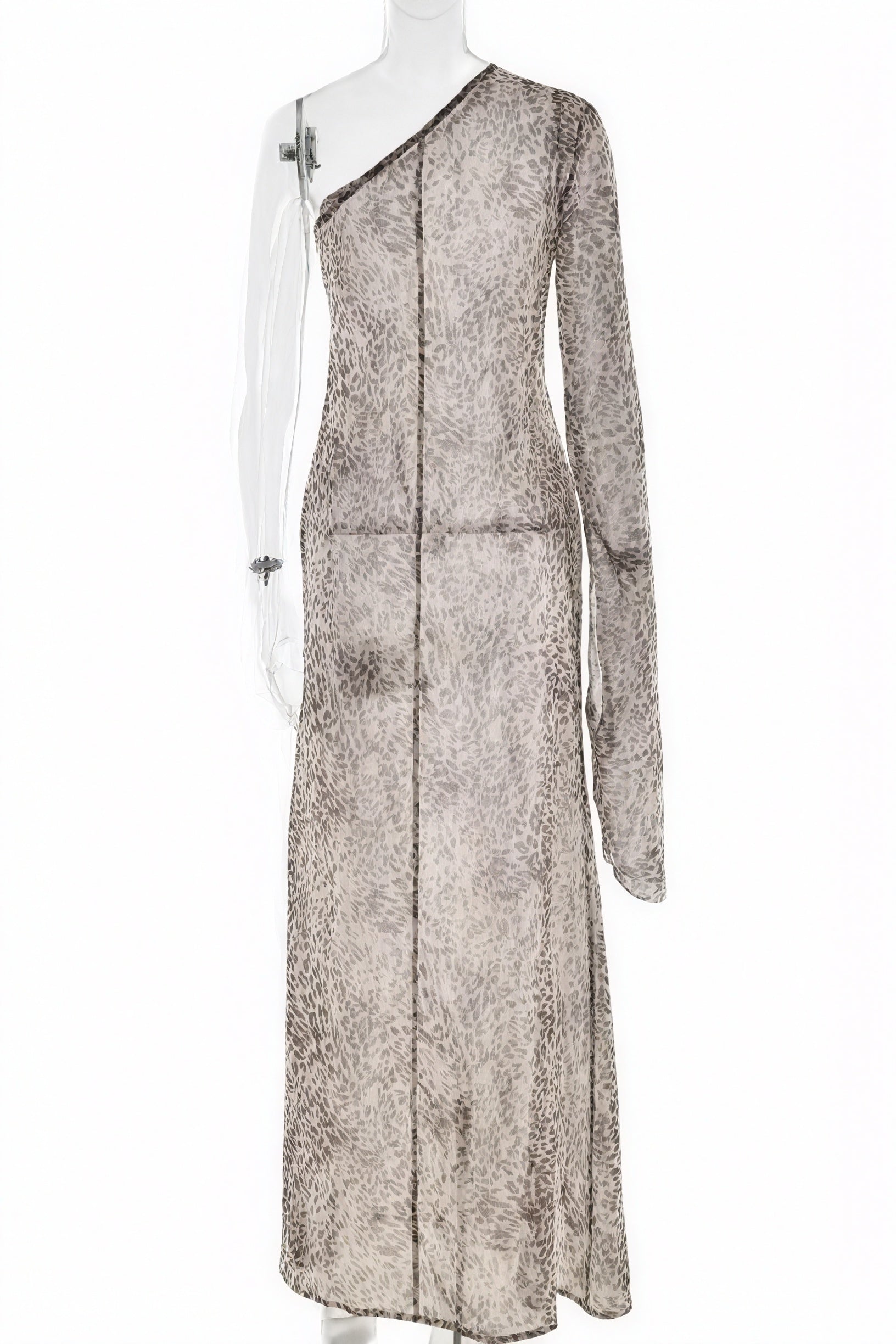 Animal-Print Maxikleid mit One-Shoulder