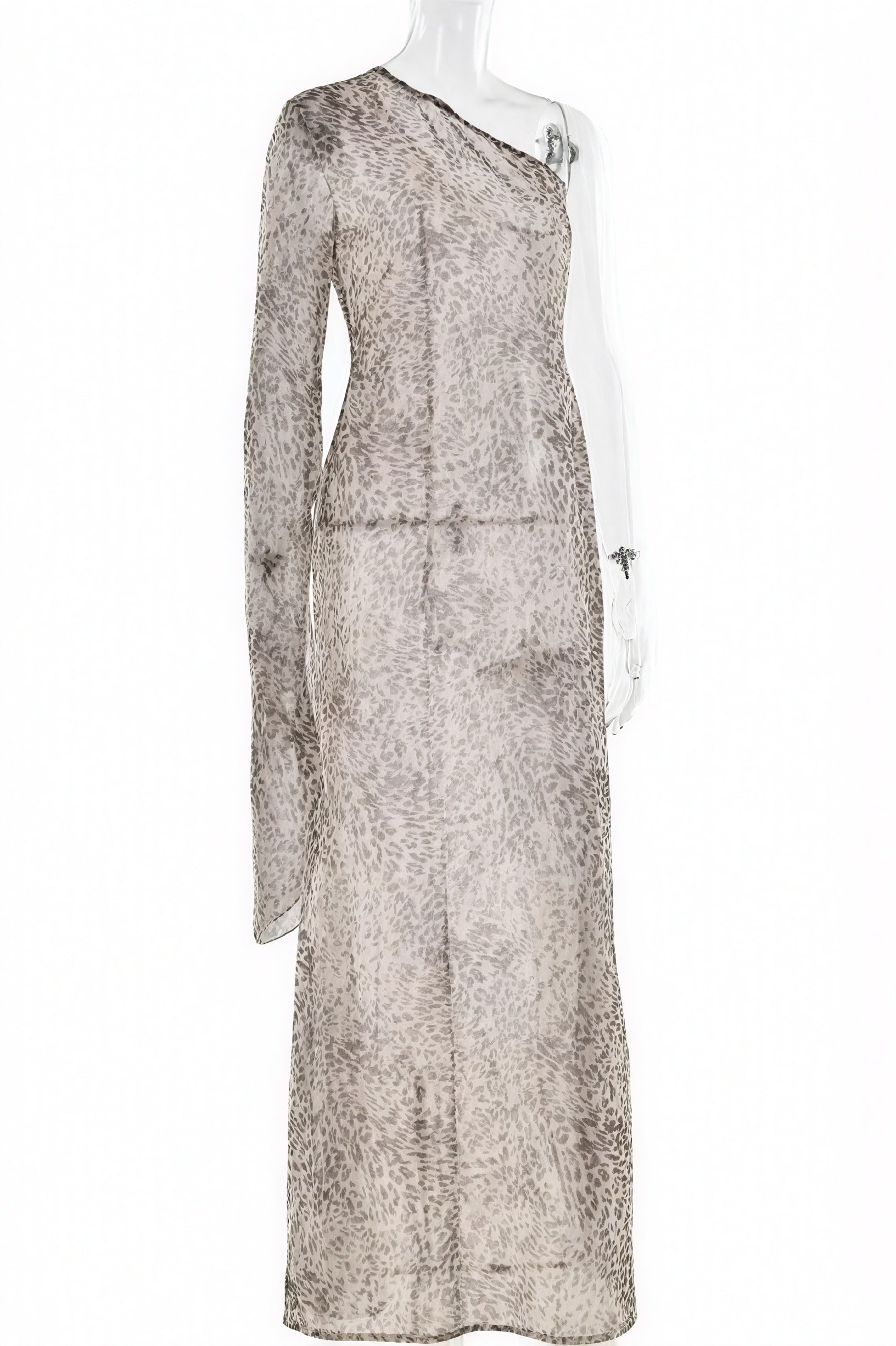 Animal-Print Maxikleid mit One-Shoulder