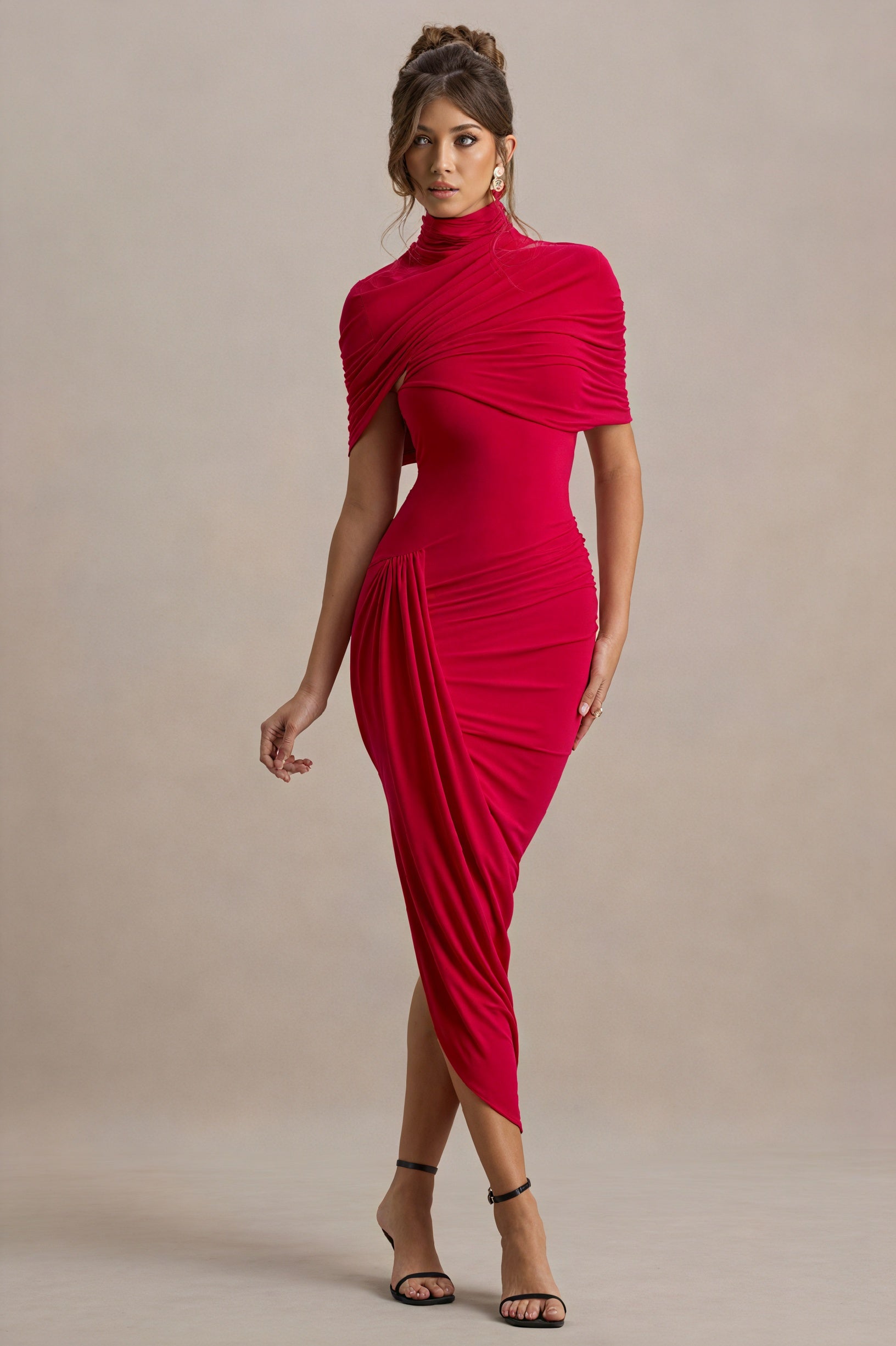 Draped Cocktail Dress - Asymmetrical Skirt