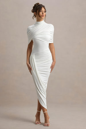 Draped Cocktail Dress - Asymmetrical Skirt