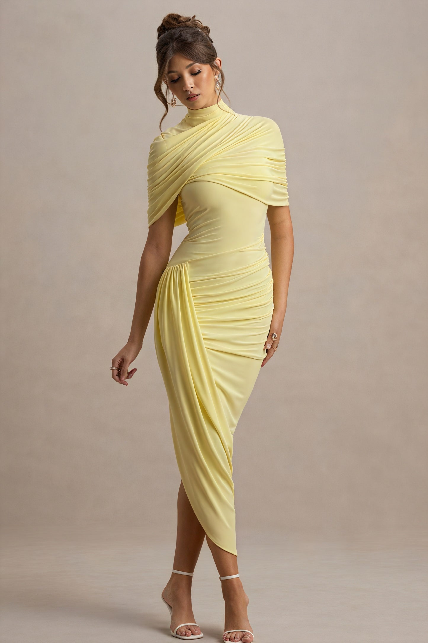 Draped Cocktail Dress - Asymmetrical Skirt