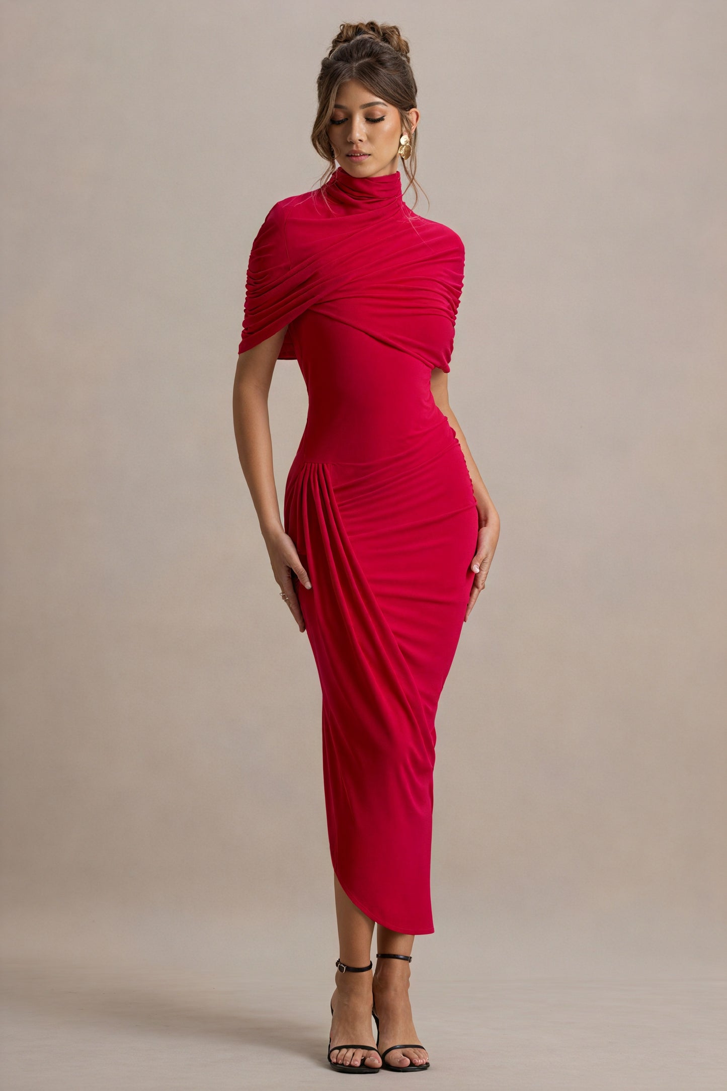 Draped Cocktail Dress - Asymmetrical Skirt