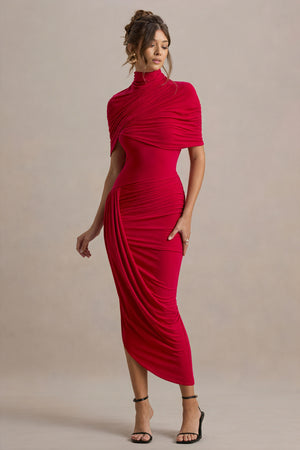 Draped Cocktail Dress - Asymmetrical Skirt