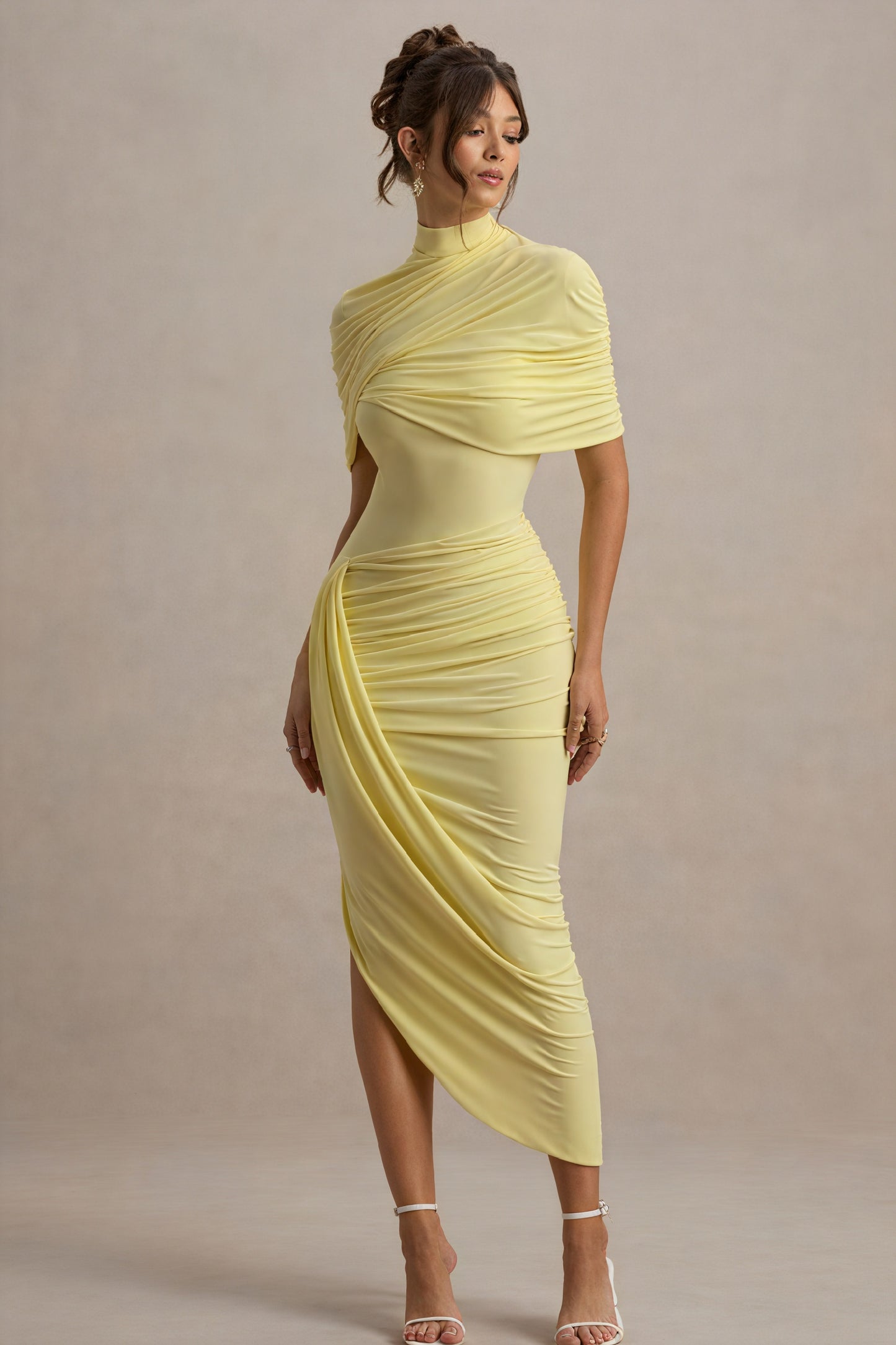 Draped Cocktail Dress - Asymmetrical Skirt
