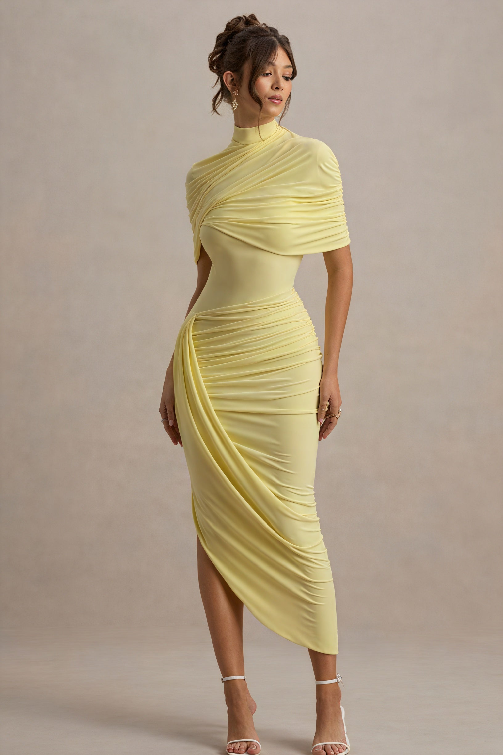 Draped Cocktail Dress - Asymmetrical Skirt