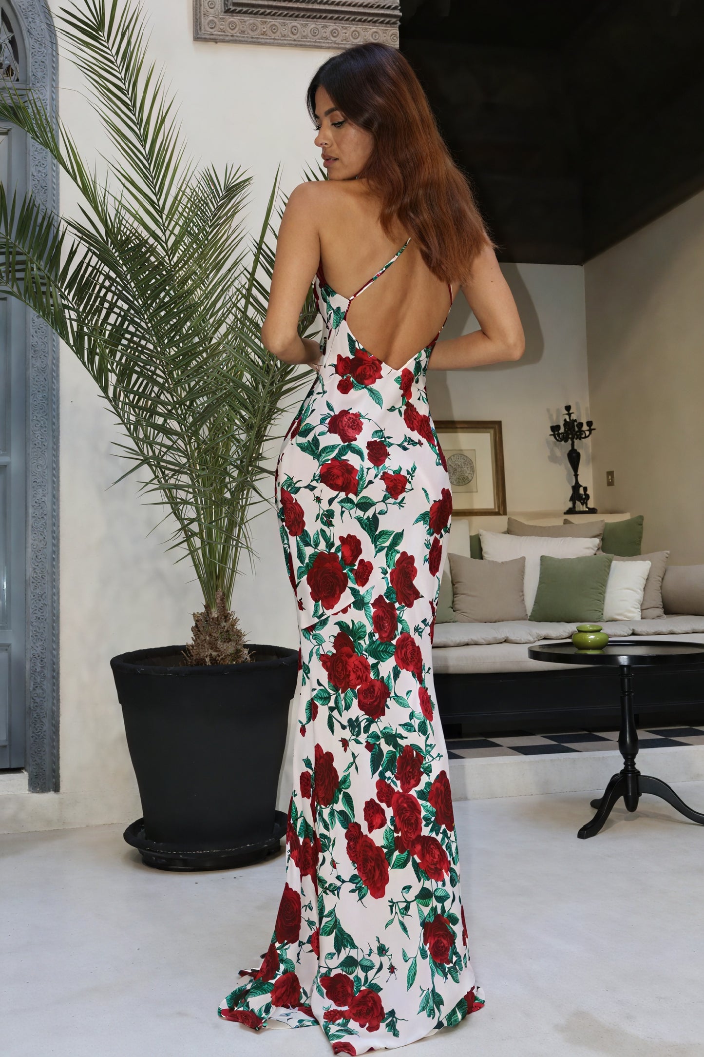 Floral Maxi Dress - Halter Neckline, Flowing Fit