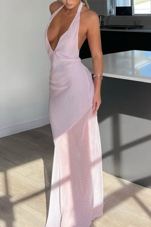 Floral Maxi Dress - Open Back, Halter Neck