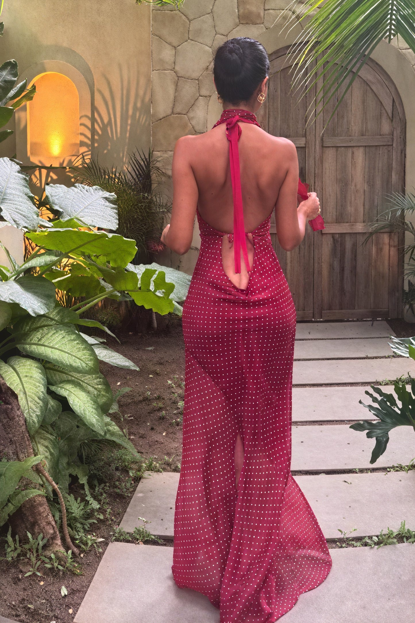 Floral Maxi Dress - Open Back, Halter Neck