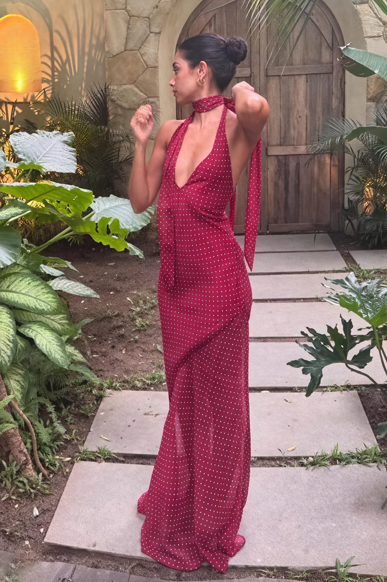 Floral Maxi Dress - Open Back, Halter Neck