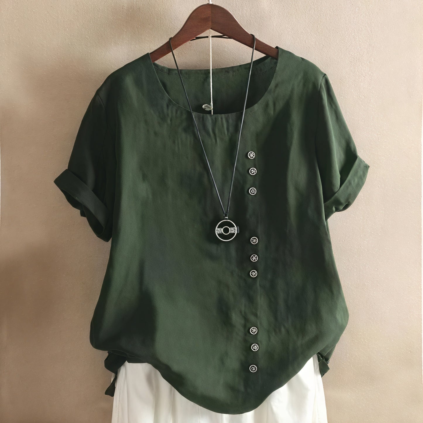 AVA MODA Damen Kleid – Kurzarm mit Asymmetrischer Knopfleiste, Rundhalsausschnitt-81165-4e696064-bc1c-4c30-b730-72479834bd14