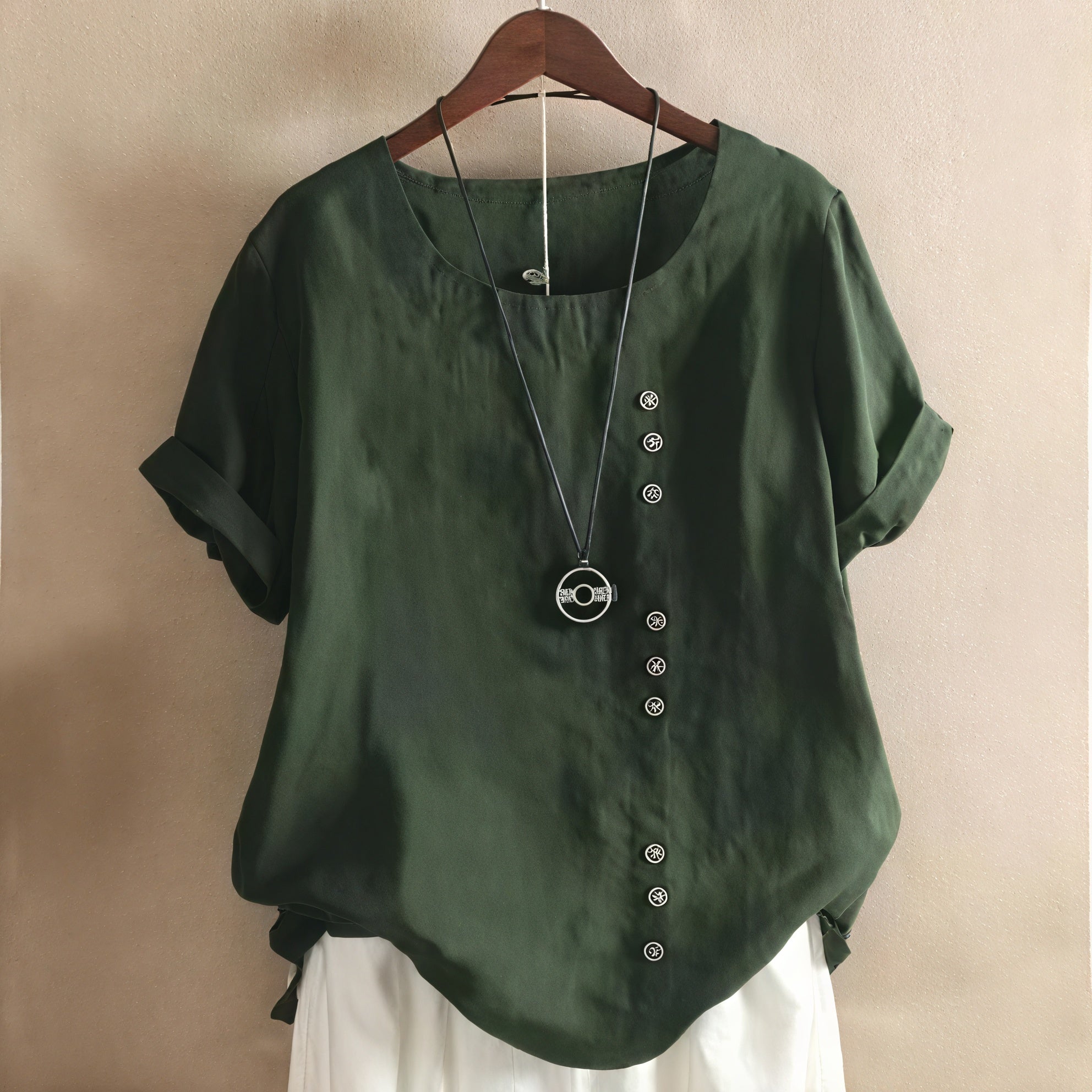 AVA MODA Damen Kleid – Kurzarm mit Asymmetrischer Knopfleiste, Rundhalsausschnitt-81165-4e696064-bc1c-4c30-b730-72479834bd14