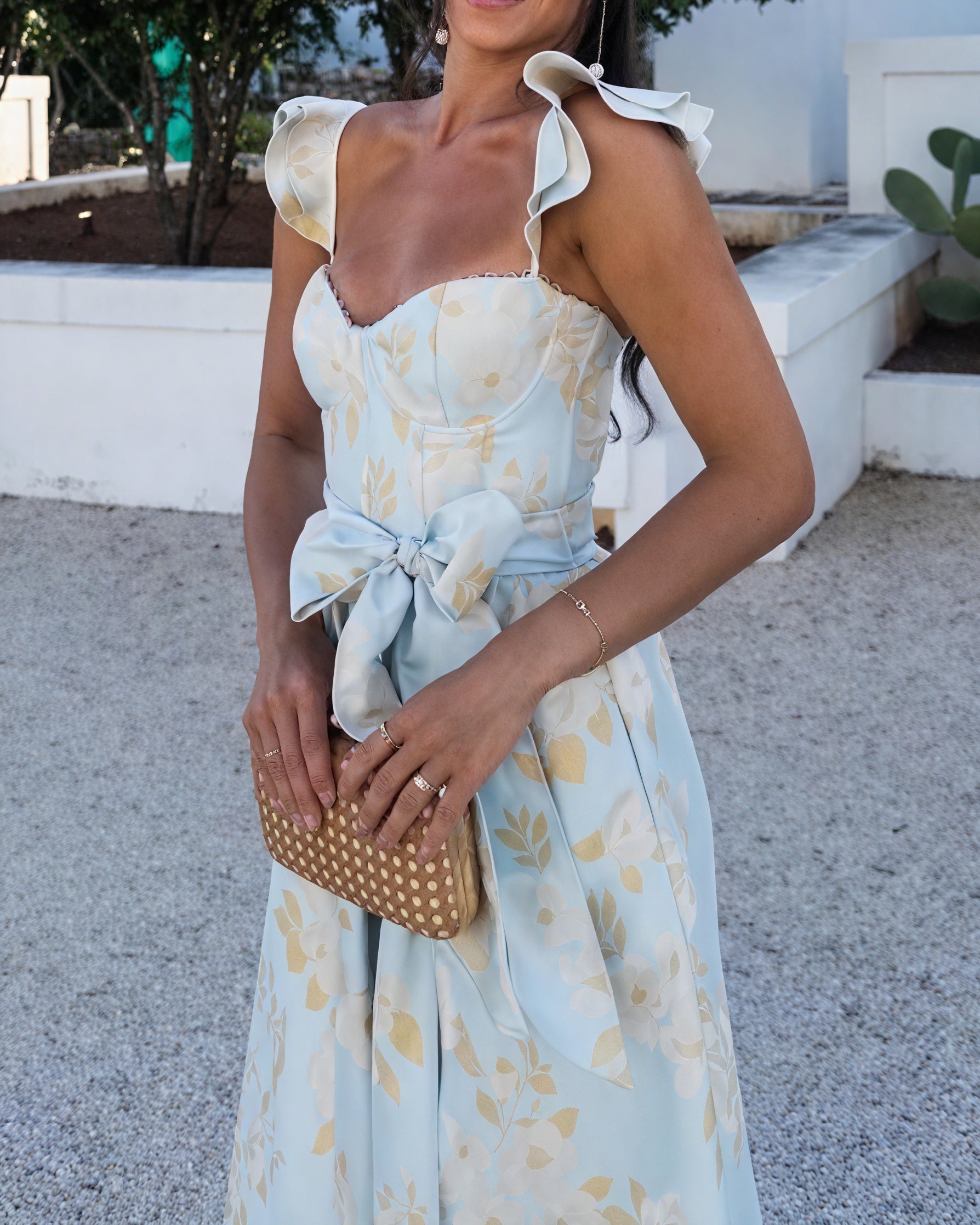 Damen Midikleid – Blumenmuster, Ärmellos, Schleife, Schlitz-81250-a2971ae0-ffd1-48d0-838c-d810e960e3c9