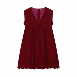 Damen Kleid Perforiert V-Ausschnitt Ärmellos Wellensaum Atmungsaktiv Sommer Casual Stilvoll-81587-4e947cd6-8ea0-4fcb-9e39-4cc1663ed95a