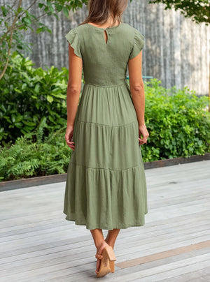 Kleid mit Stufenrock, Rüschenärmeln und Rundhals – Fließendes Design für Sommer & Freizeit-81634-2a5a479f-9ad9-4998-8b15-7011474c08a9