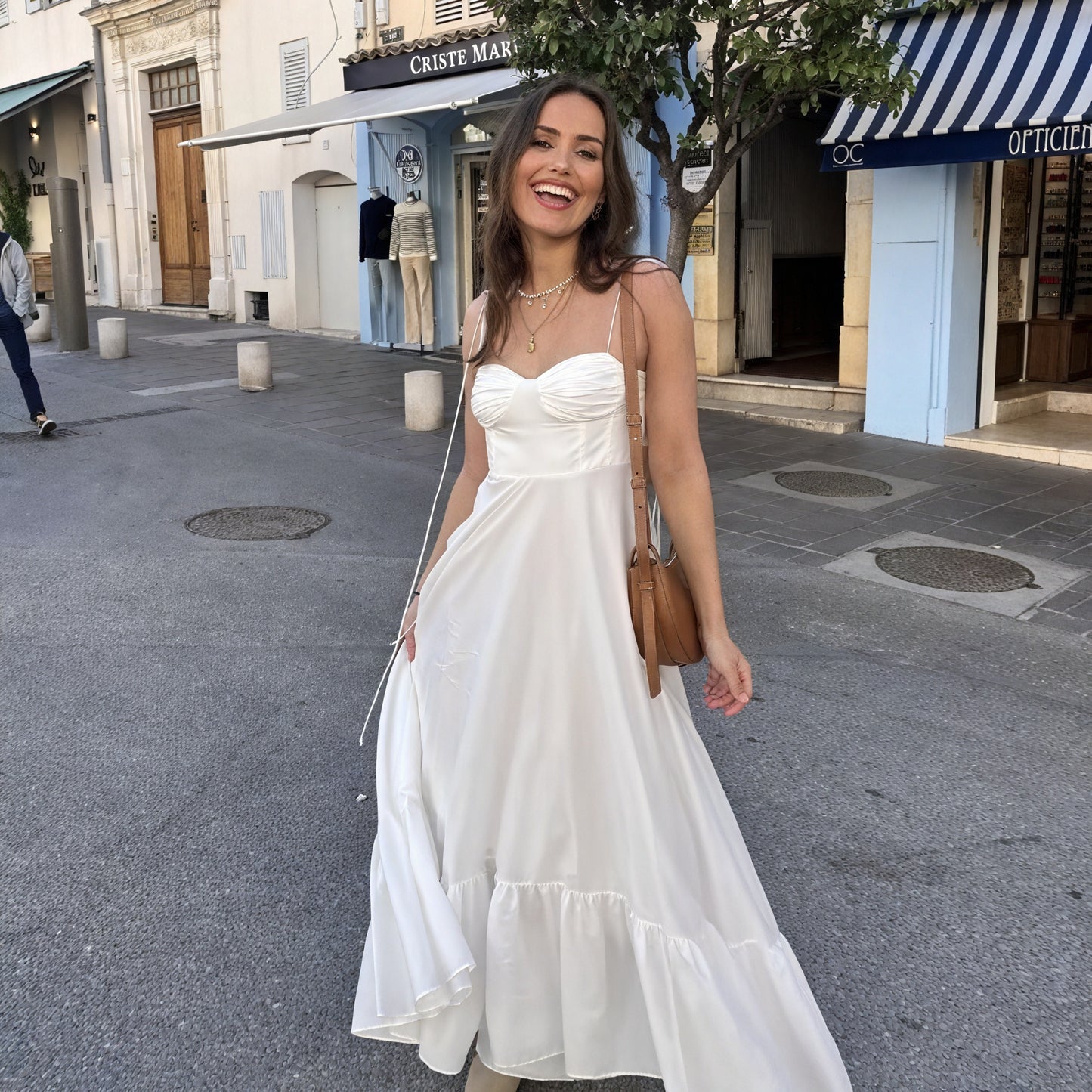 AVA MODA Damen Maxikleid – Weiß, Bustier, Gestuft, Spaghettiträger-81821-9e13b2c1-4fce-445f-bc94-36919fb47b09