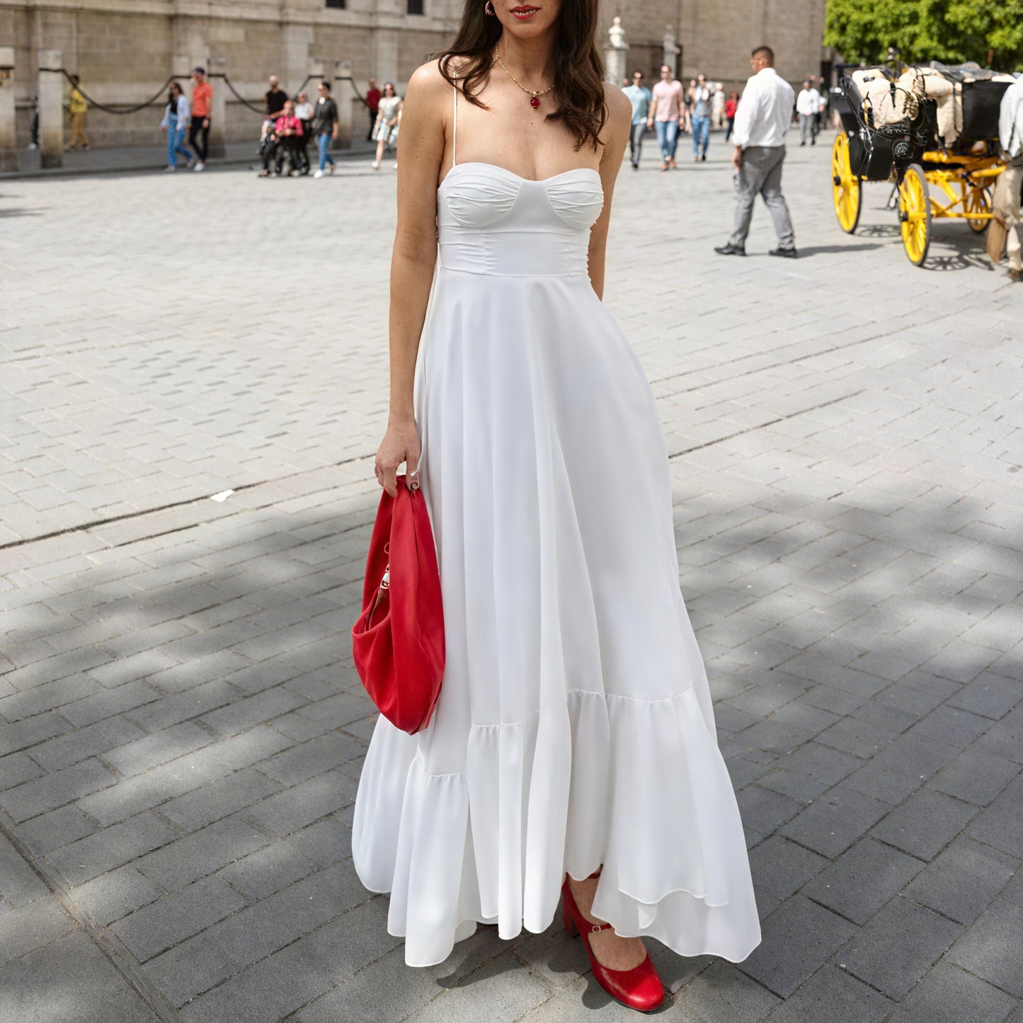 AVA MODA Damen Maxikleid – Weiß, Bustier, Gestuft, Spaghettiträger-81821-3565ee3e-189c-471e-a1d1-de0748886da8