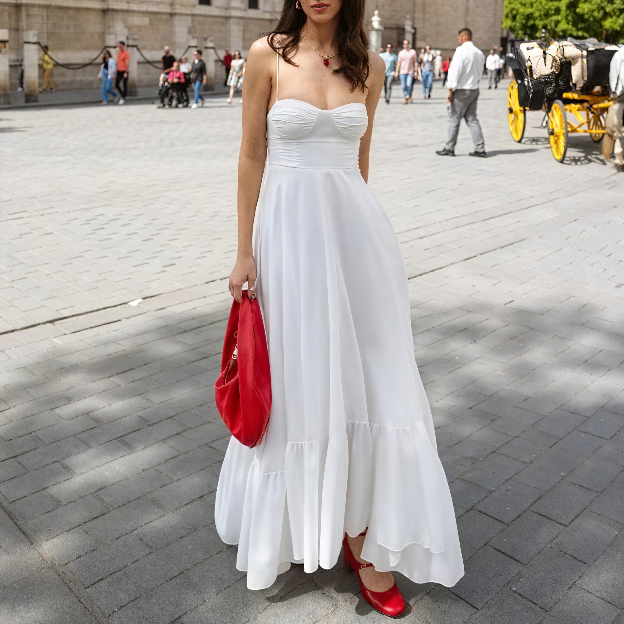 AVA MODA Damen Maxikleid – Weiß, Bustier, Gestuft, Spaghettiträger-81821-3565ee3e-189c-471e-a1d1-de0748886da8