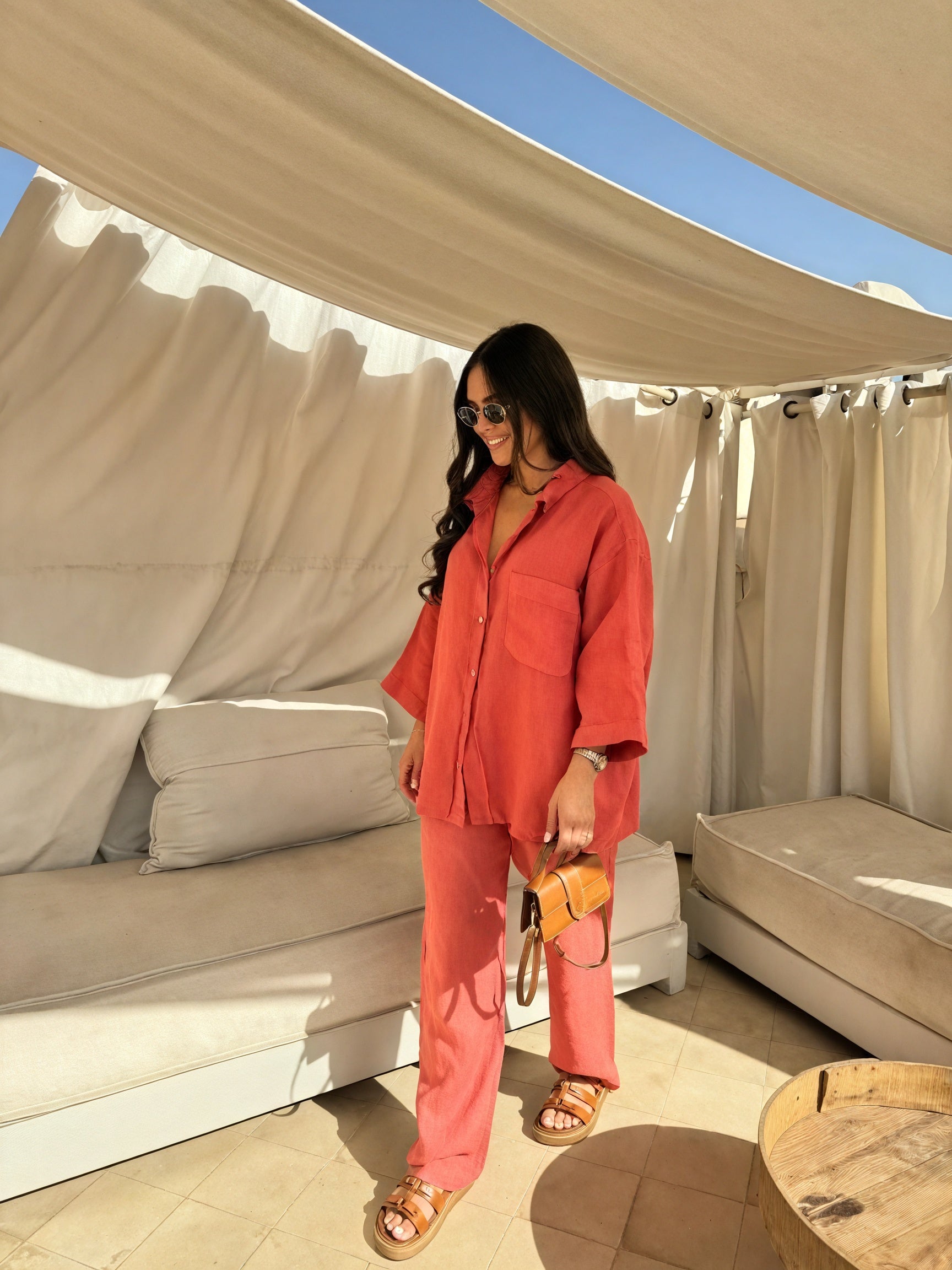 Damen Leinen Zweiteiler – Button-Down Hemd & Hose, lockere Passform-82126-86dcf713-bbfc-4060-97c8-345b3baadf04