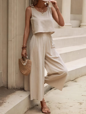 Lässiges Crop Top Set - High Waist Hose