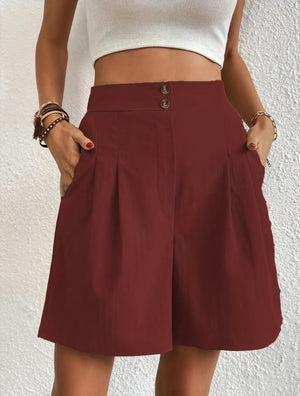 Weite High-Waist Shorts mit Knopfdetail