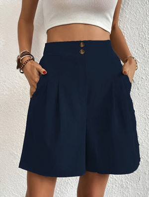 Weite High-Waist Shorts mit Knopfdetail