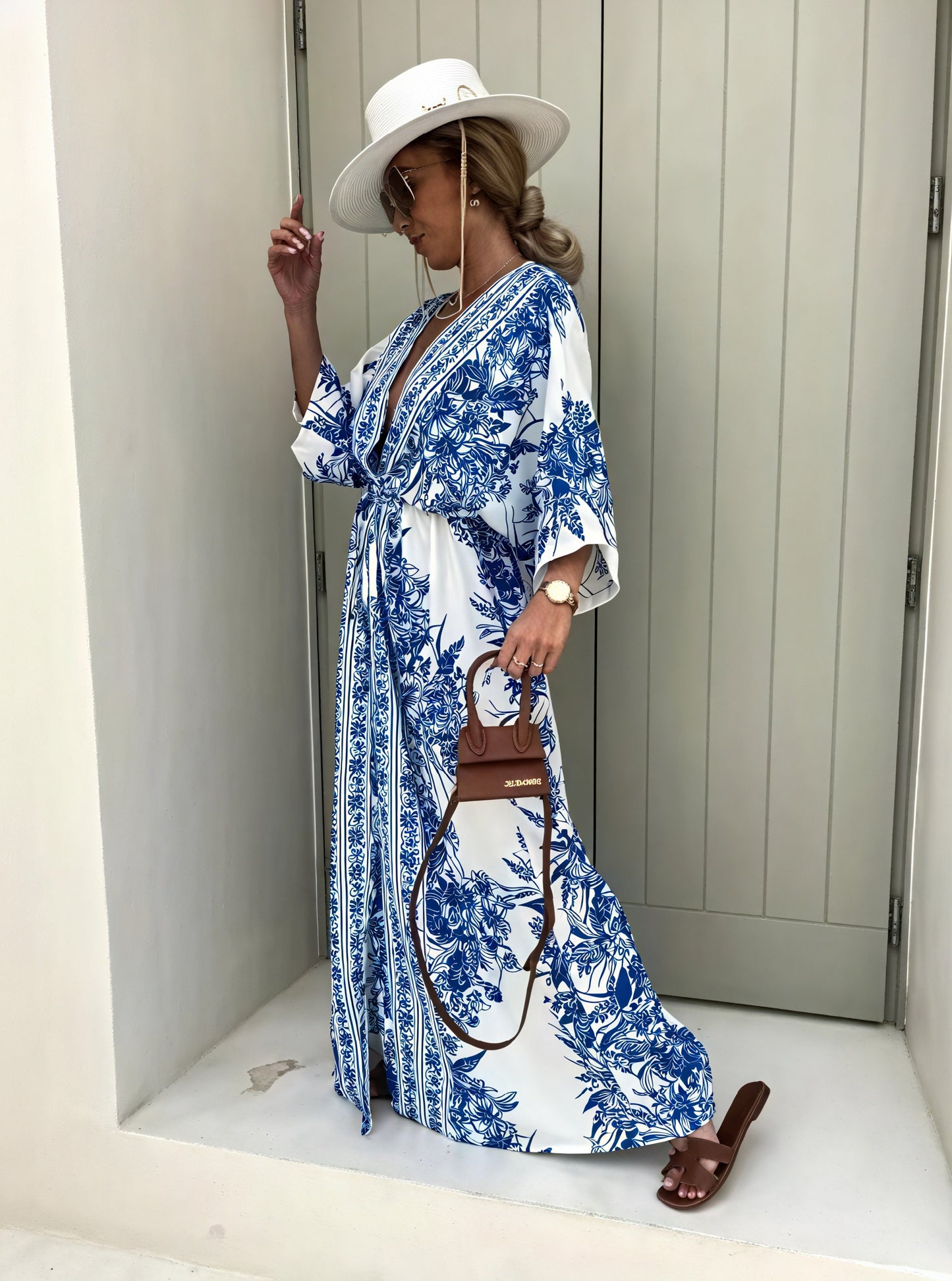 Geblümtes Maxikleid mit Kimono-Ärmeln