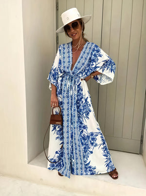 Geblümtes Maxikleid mit Kimono-Ärmeln