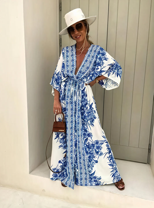 Geblümtes Maxikleid mit Kimono-Ärmeln