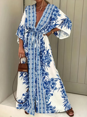 Geblümtes Maxikleid mit Kimono-Ärmeln