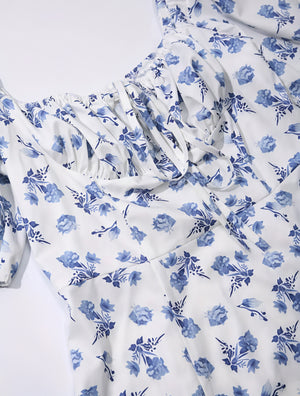 Geblümtes Maxikleid mit eckigem Ausschnitt, Puffärmeln, Bindedetail & hohem Schlitz – Romantischer Sommer-Look-82654-d90599f4-cc87-4652-8f64-ad2a7d636621