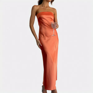 Courtney | Elegant Strapless Long Satin Look Dress - Image 7