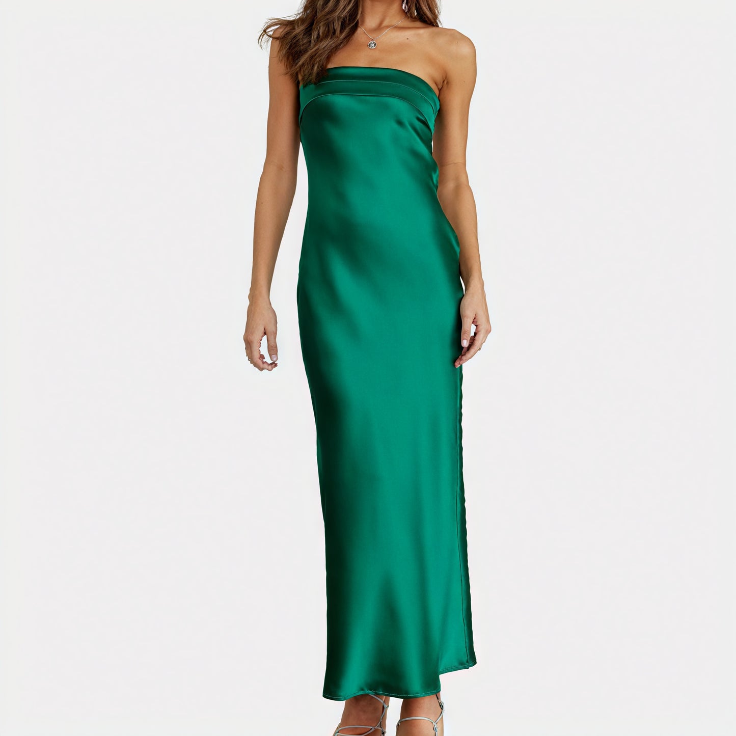 Courtney | Elegant Strapless Long Satin Look Dress - Image 6
