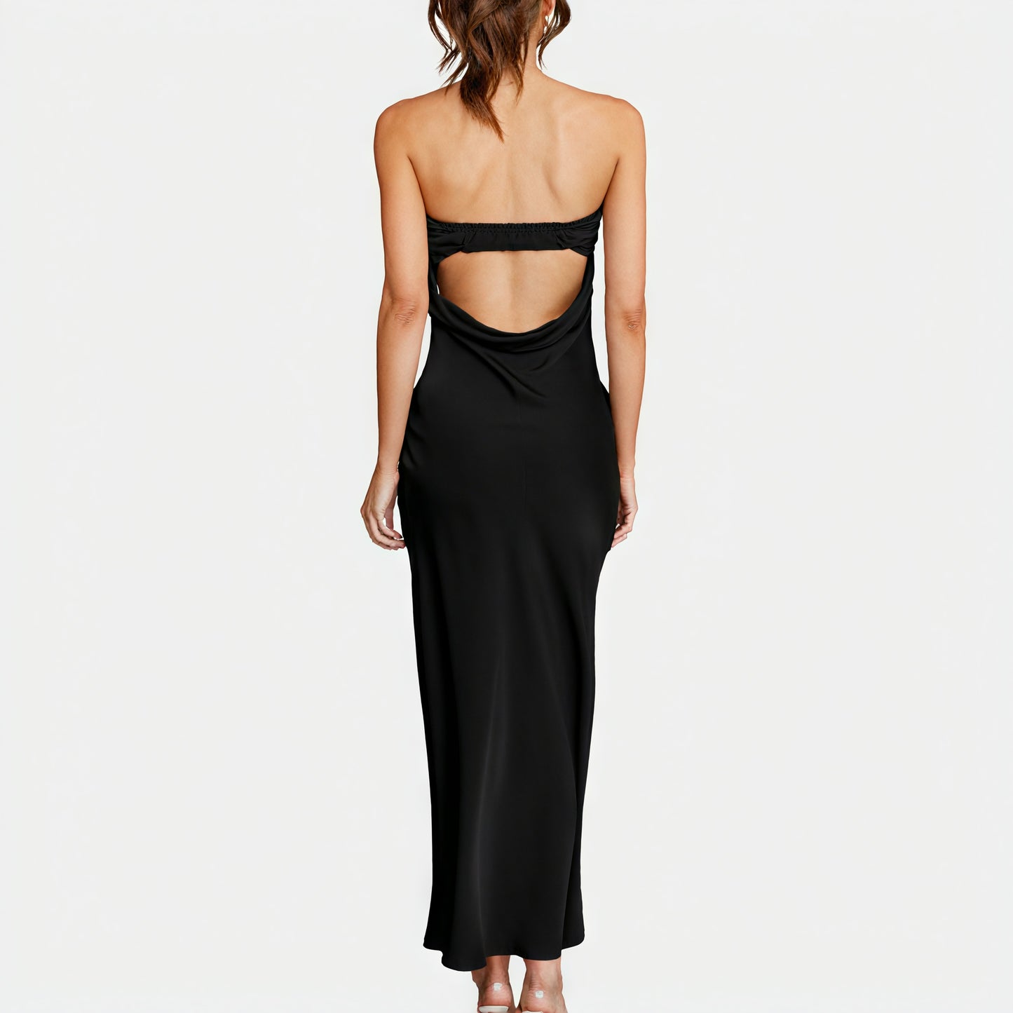 Courtney | Elegant Strapless Long Satin Look Dress - Image 3