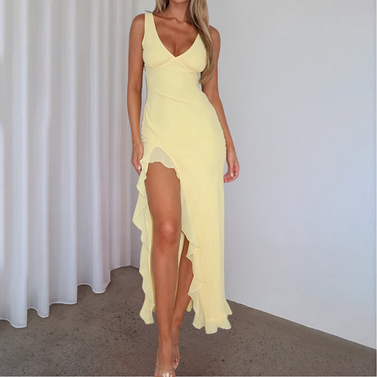 Paige | Elegant Sleeveless V-Neck Maxi Dress with Asymmetrical Slit - Image 1