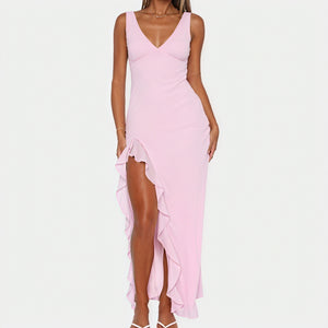 Paige | Elegant Sleeveless V-Neck Maxi Dress with Asymmetrical Slit - Image 4
