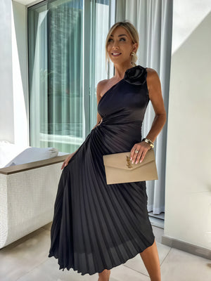 Mandy | Elegant Shoulder Pleated Dress - Image 6