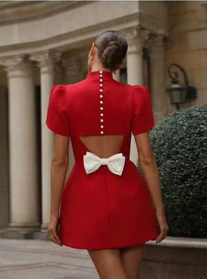 Couture-moda | Elegant Hollow Tie Red Party Mini Dress - Timeless Summer Fashion - Image 3
