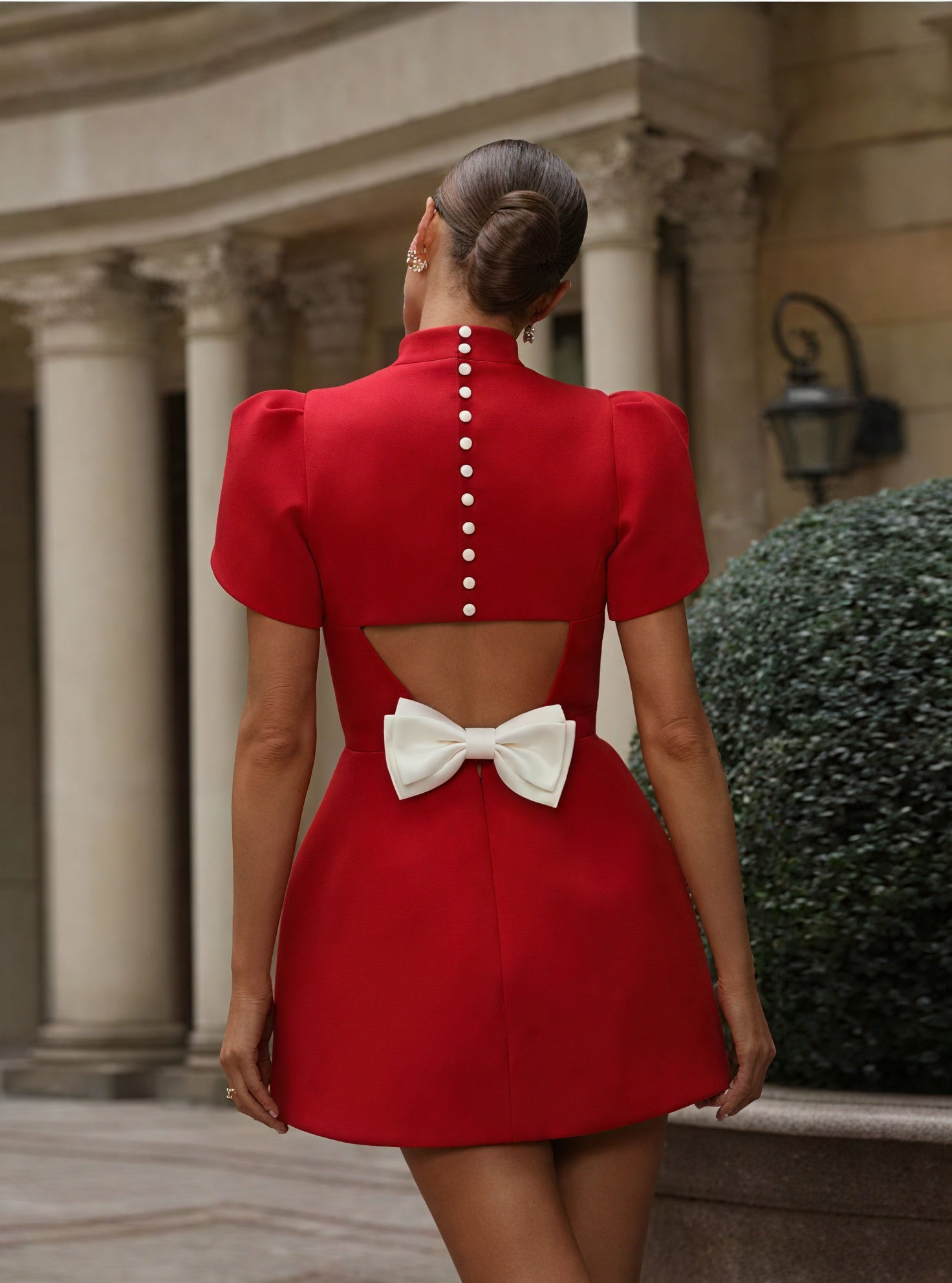 Couture-moda | Elegant Hollow Tie Red Party Mini Dress - Timeless Summer Fashion - Image 3