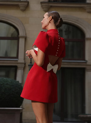 Couture-moda | Elegant Hollow Tie Red Party Mini Dress - Timeless Summer Fashion - Image 5