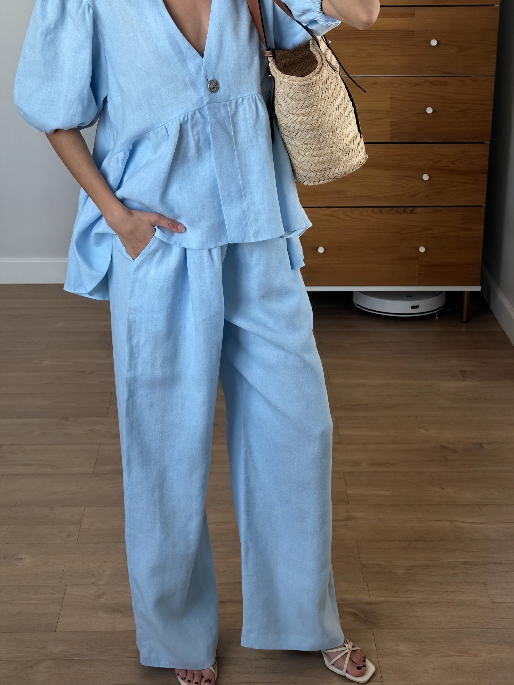 AVA MODA Damen Leinen Zweiteiler – Puffärmel Top & Weite Hose – Passendes Set-83274-554f8dfe-babb-4d72-a6ab-1ab05533a1fb