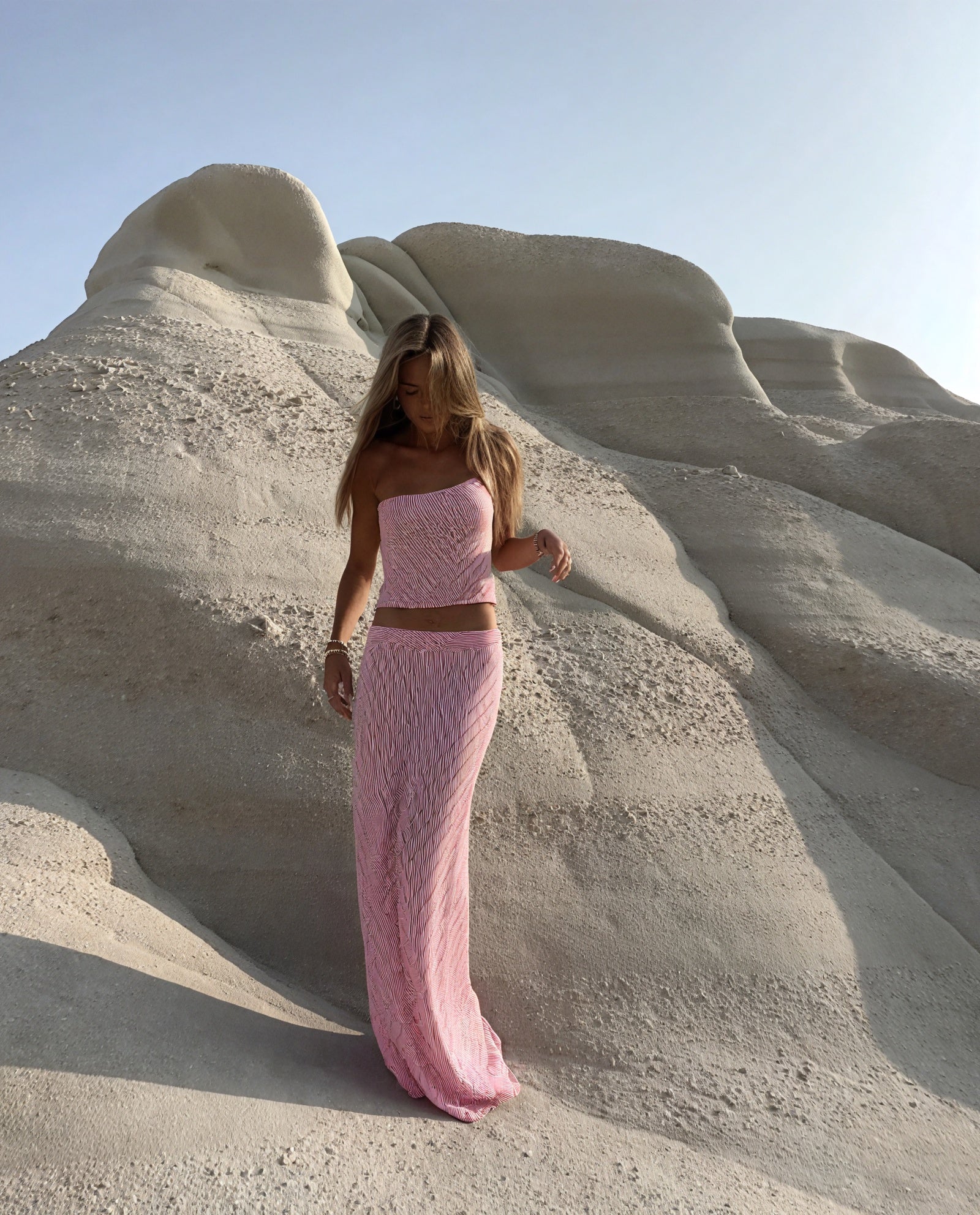 Damen Zweiteiler Set – Rosa-Weiß Gestreiftes Bandeau Top & Maxirock-83557-6701d4cd-f6c0-41b0-9071-c307e8a43e88