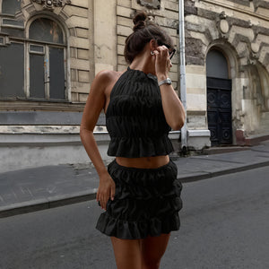 Damen Zweiteiler Neckholder-Oberteil & Rüschenrock Set – Sommerlich Casual-83589-fe3a1366-e763-4660-babb-f83dab71940d