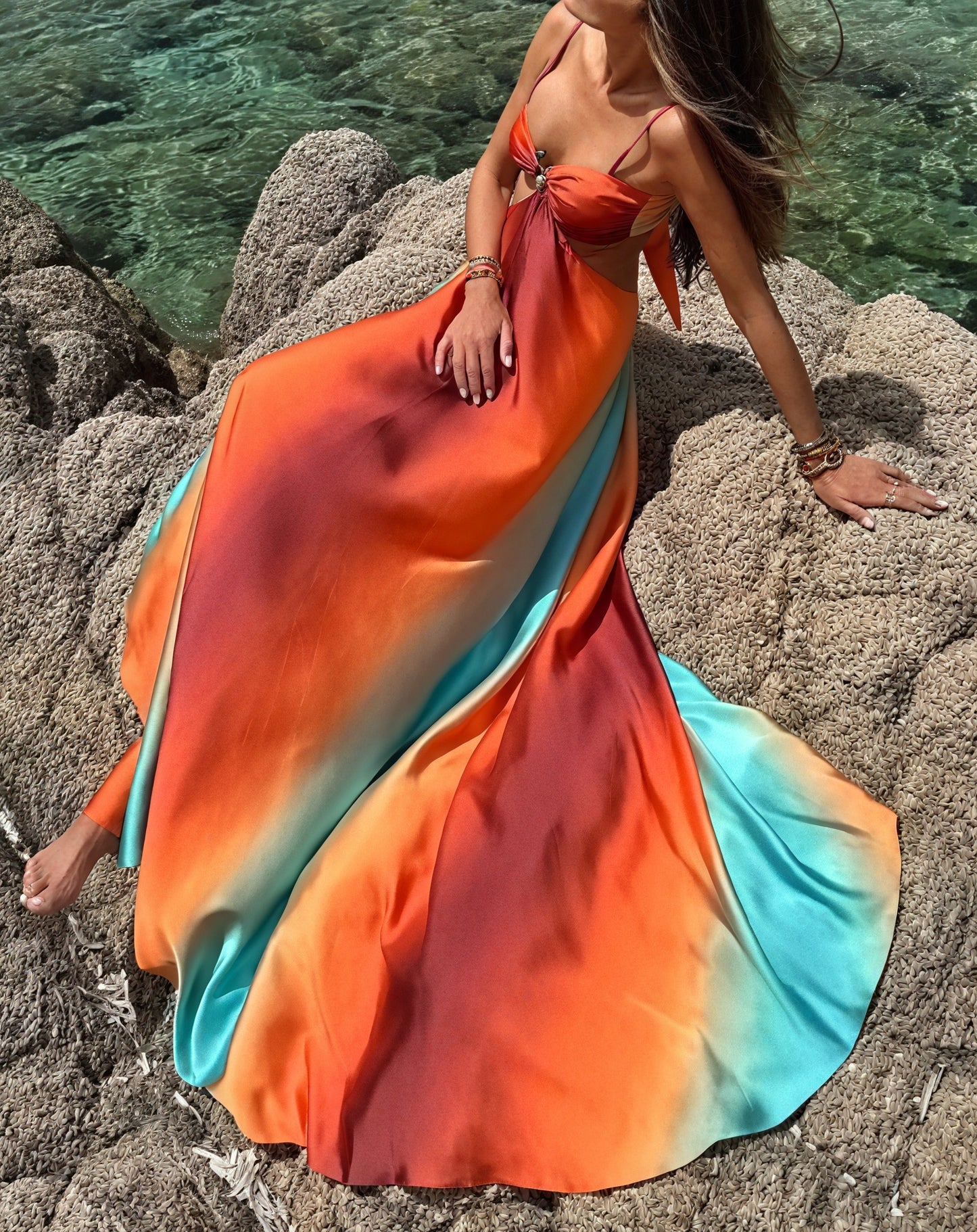 Damen Ombre Satin Kleid – Cut-Out Detail, Spaghettiträger, Elegant-83593-420e9017-6098-418b-a4e6-081025ae16b5