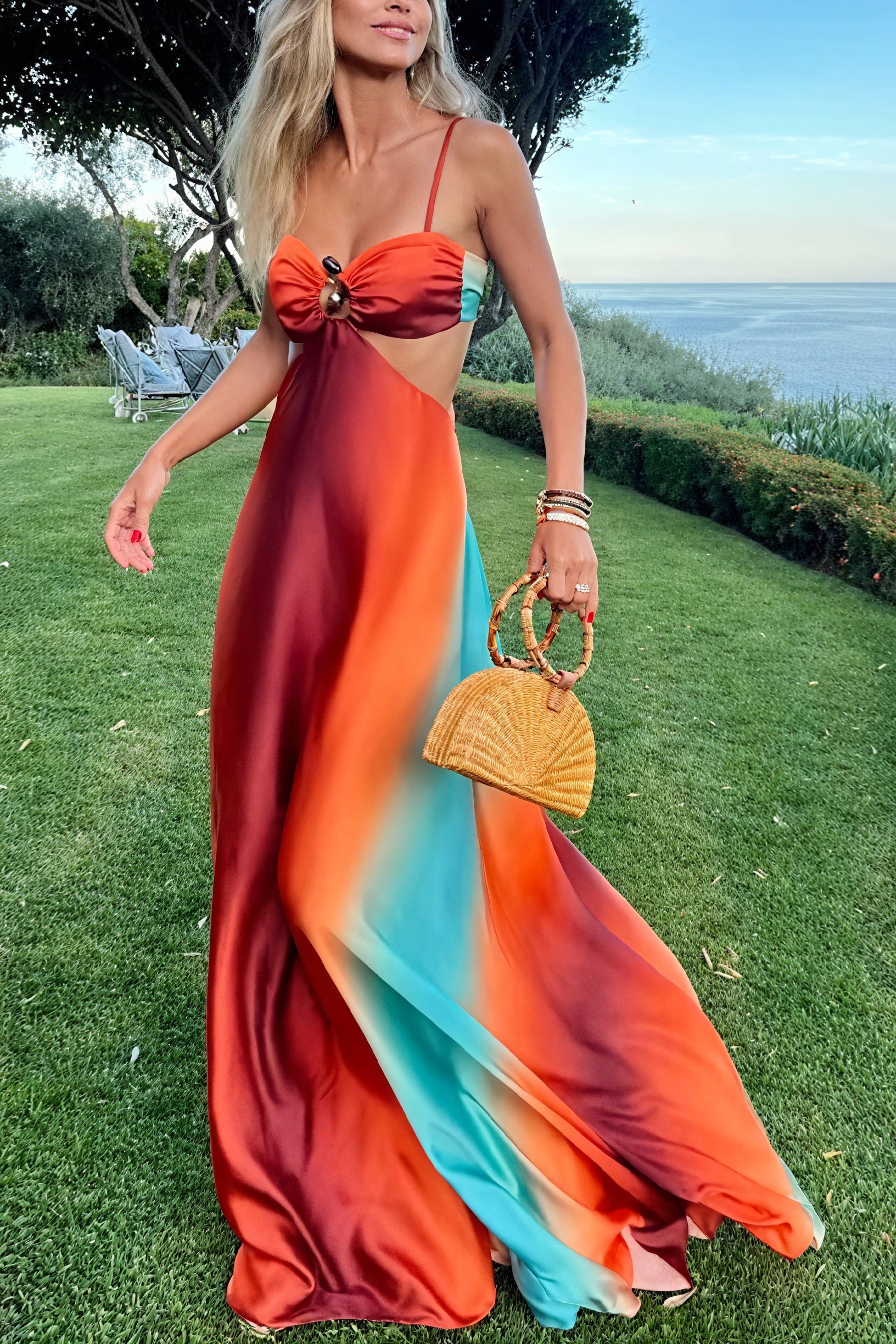 Damen Ombre Satin Kleid – Cut-Out Detail, Spaghettiträger, Elegant-83593-091ad044-d068-4c8f-a822-05dfe422ac96