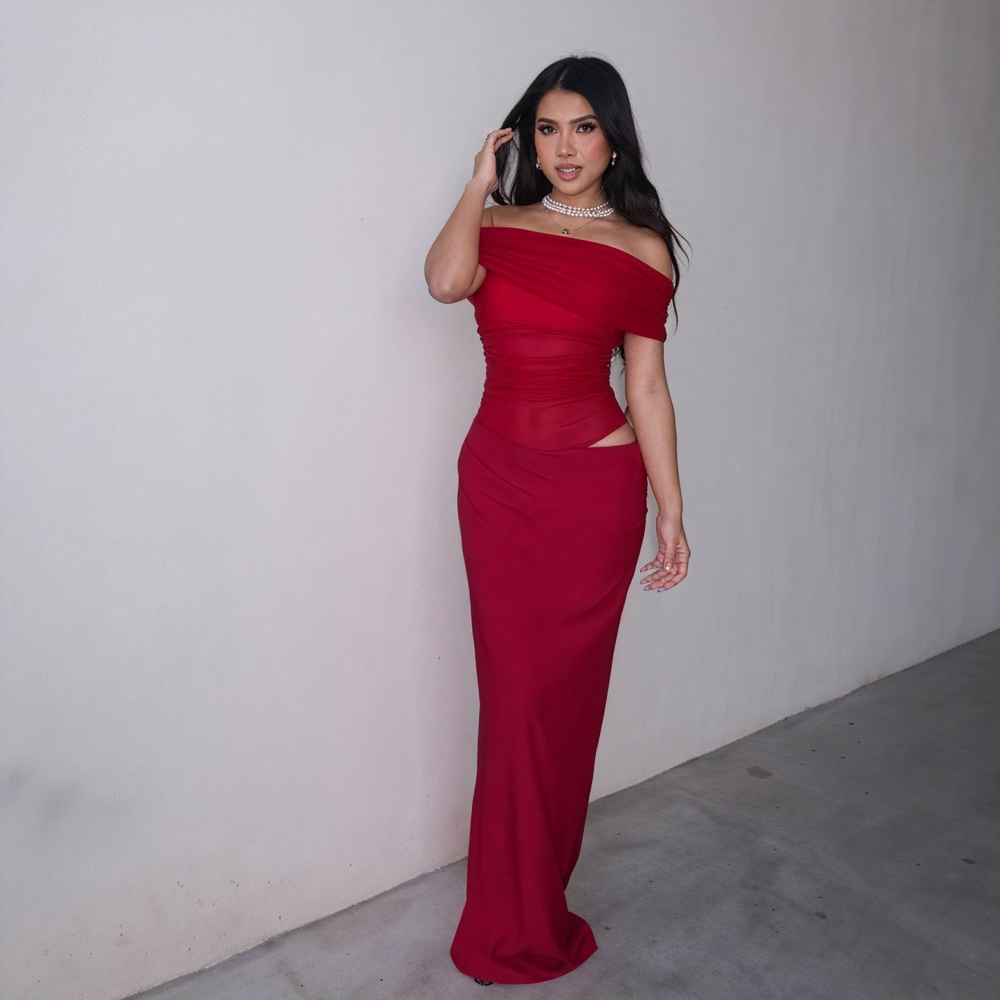 Damen Maxikleid Carmen-Ausschnitt Bodenlang mit Cut-Out Elegant-83596-e781d9a5-6f10-4f8c-bb83-5b39f496cfec